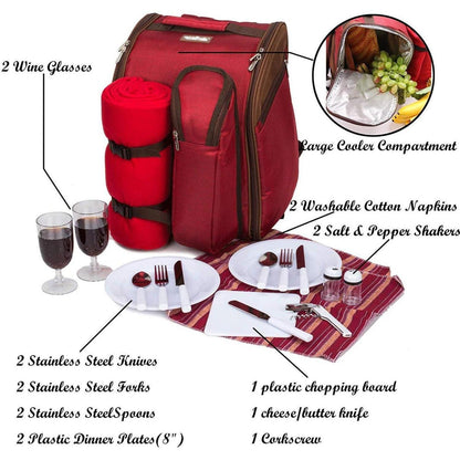 Picknickrucksack 2 Personen mit Set & Decke – Rot