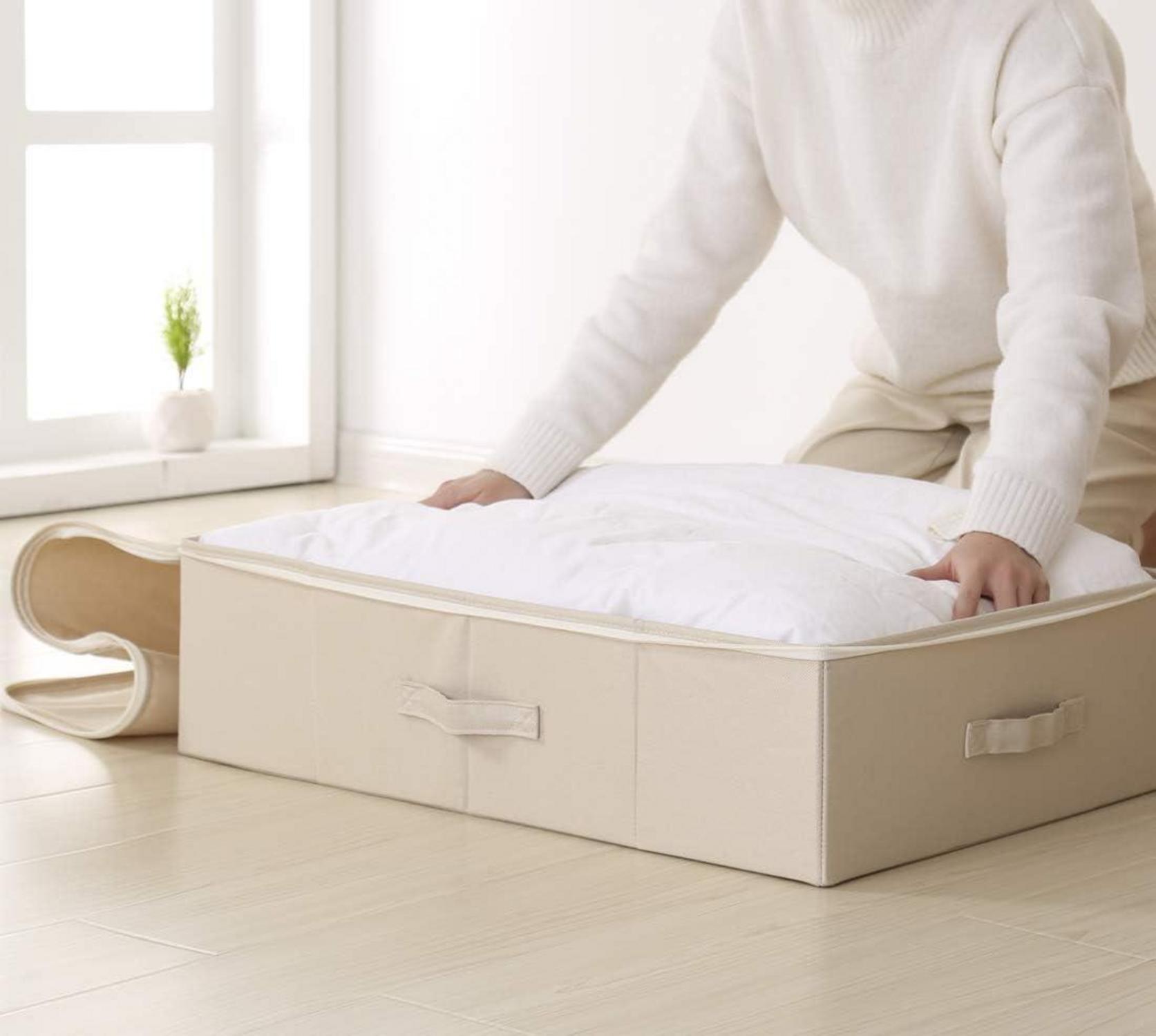 IKEA Style Stoff Unterbett Aufbewahrungsbox Organizer Beige 70x40x18 cm