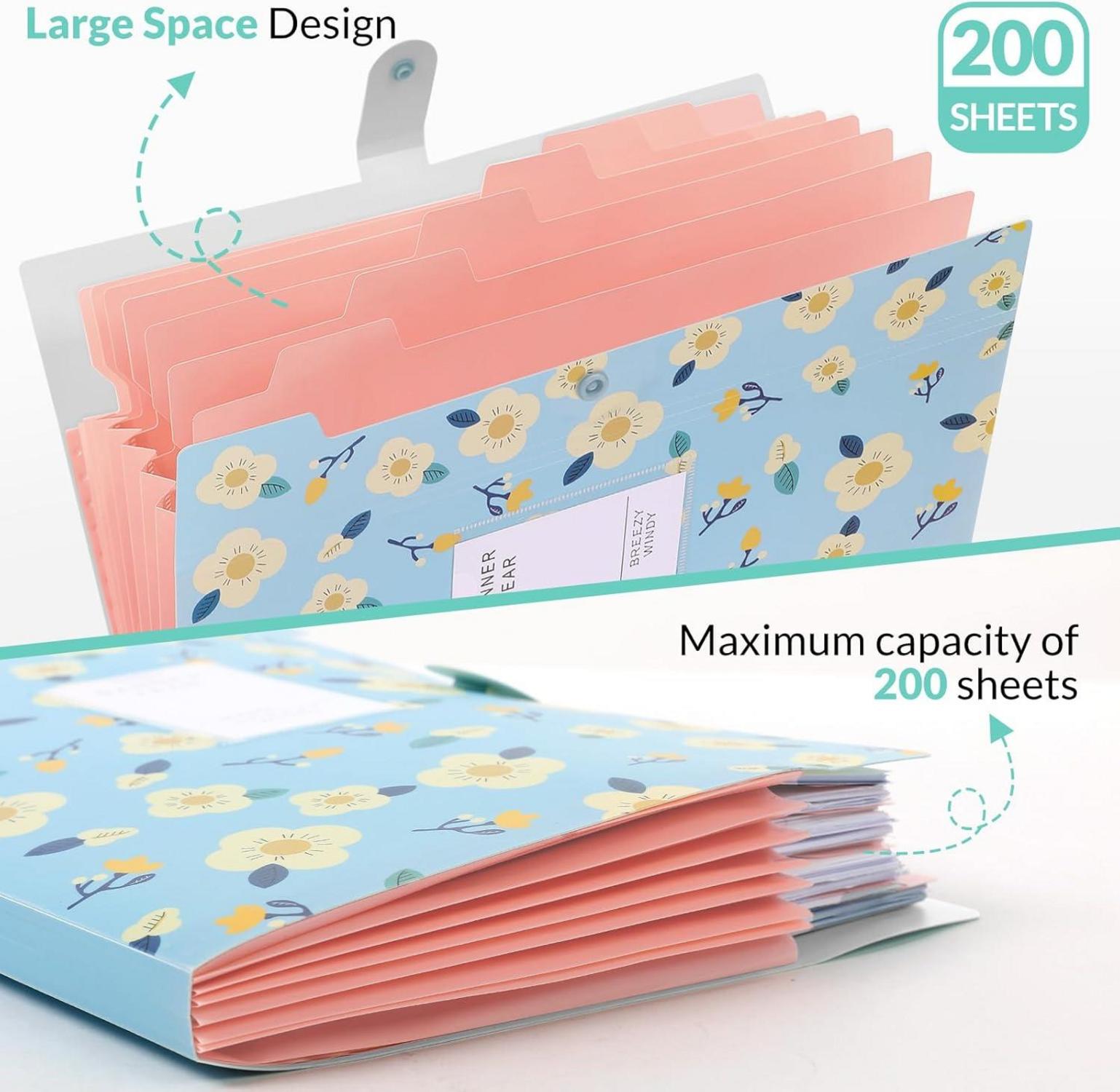 Akkordeon Dokumentenmappe A4 8 Tasche Blau Floral Mappen Organizer