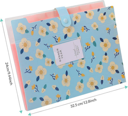 Fächermappe A4 Dokumentenmappe 8 Tasche Blau Floral Akkordeon Organizer