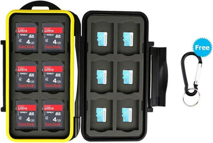 Wasserdichte Speicherkarten Tasche für 12 SD + 12 Micro SD, Karabiner