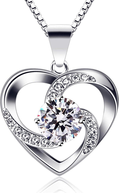 Herz Halskette 925 Sterling Silber Zirkonia Anhänger 45cm