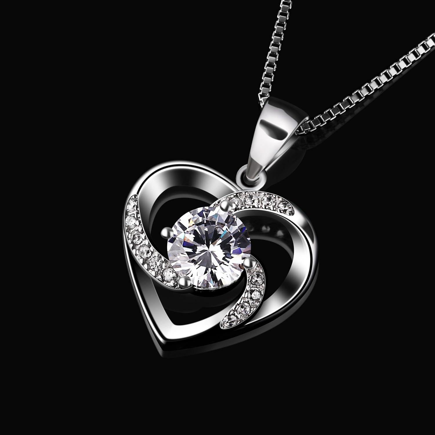 Herz Halskette 925 Sterling Silber Zirkonia Anhänger 45cm