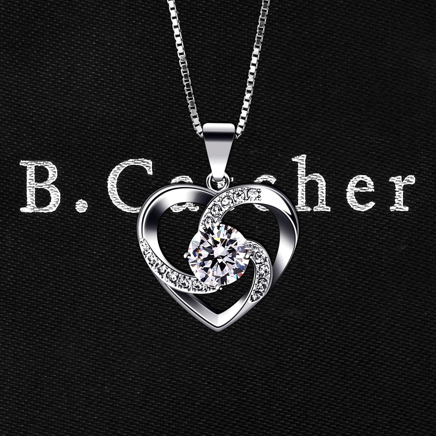 B.Catcher Kette Herz Damen Halskette 925 Silber Zirkonia Anhänger 45CM White