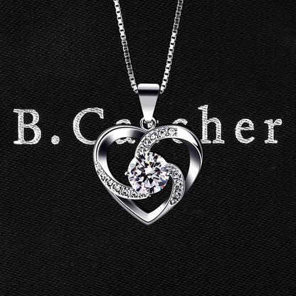 B.Catcher Kette Herz Damen Halskette 925 Silber Zirkonia Anhänger 45CM White