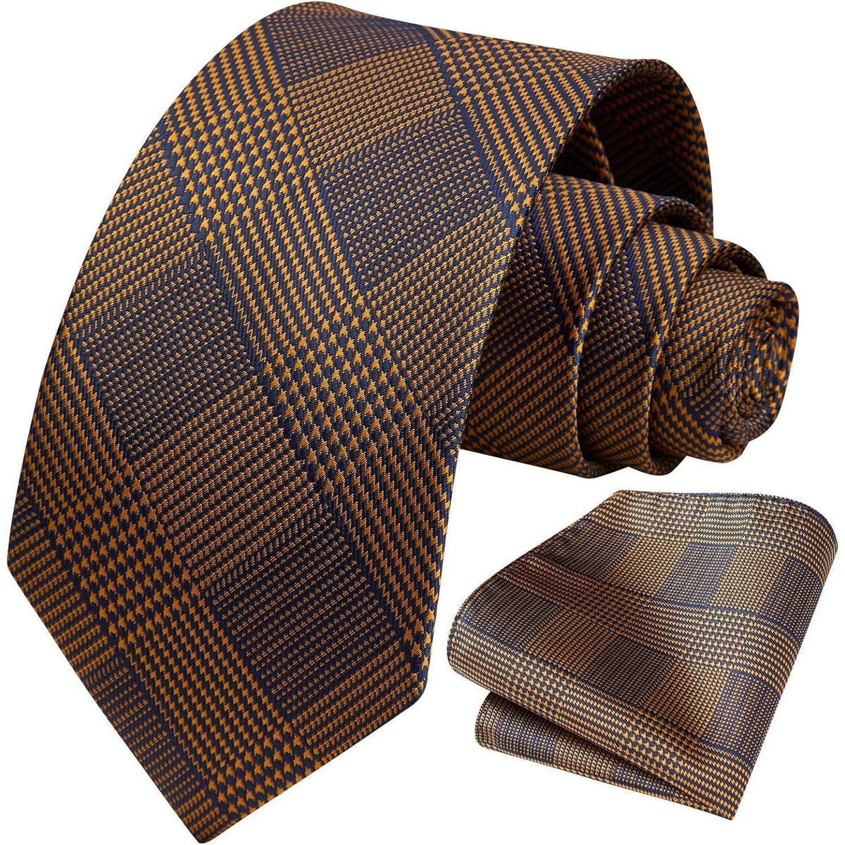 Krawatten-Set Herren Braun Hahnentritt mit Einstecktuch