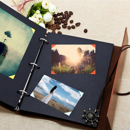 Fotoalbum zum Selbstgestalten 18x22cm Vintage Gästebuch Leder Fotobuch 60 Seiten mit Fotoecken Geschenk für Paare - Braun