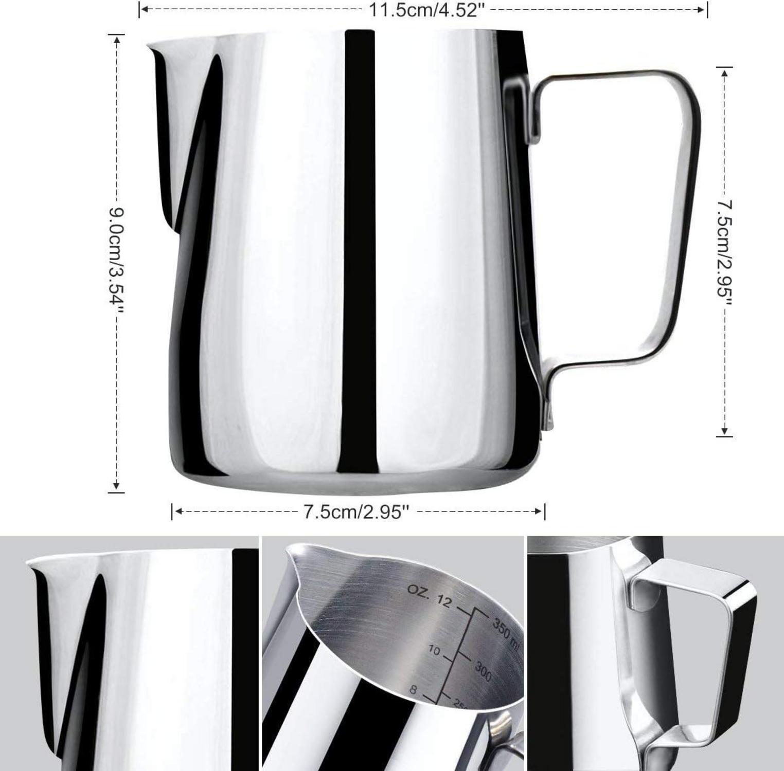 Milchkännchen Edelstahl 350ml Milchaufschäumer Latte Art Silber