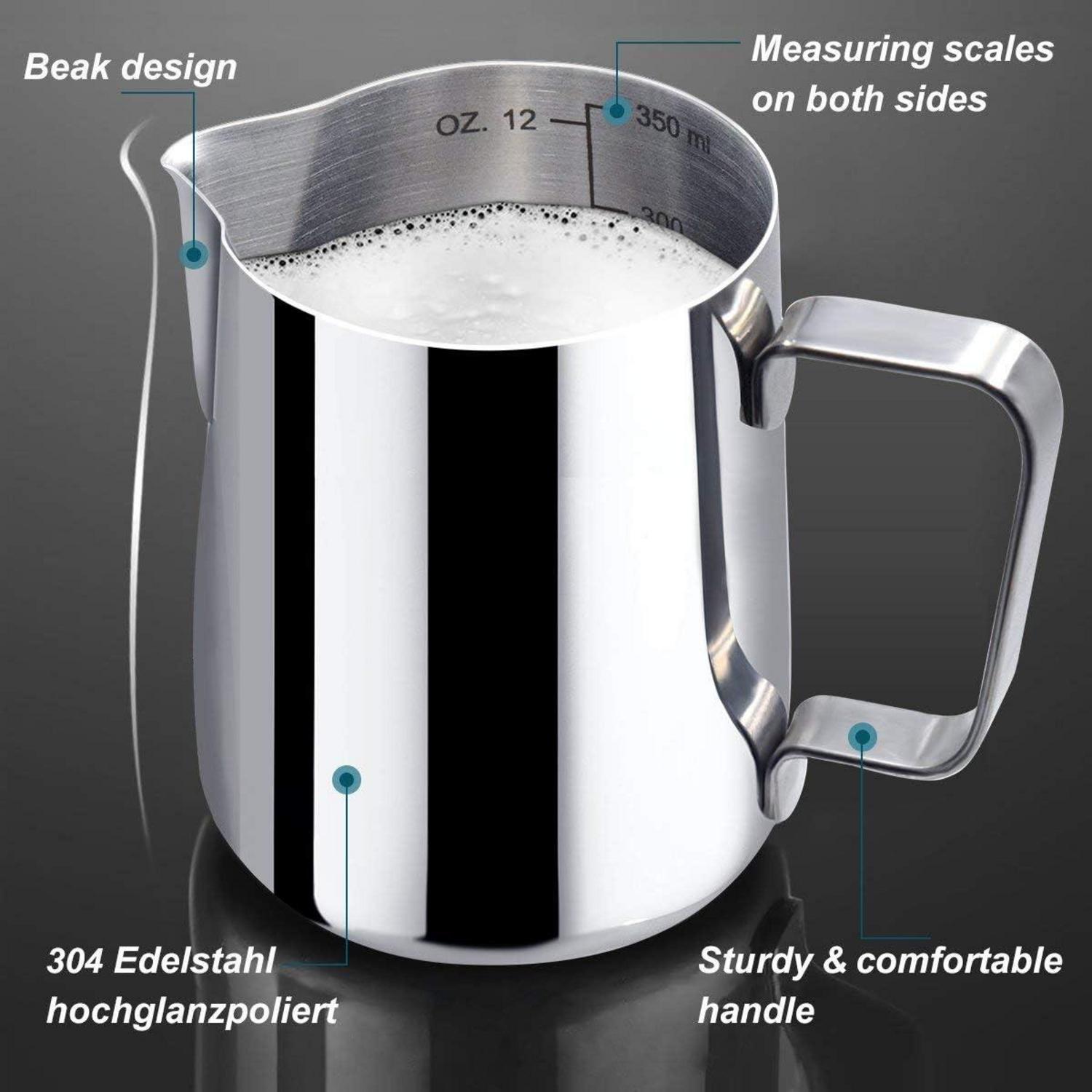 Edelstahl Milchkännchen 350ml Latte Art Milch Pitcher Silber