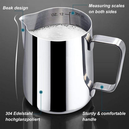 Edelstahl Milchkännchen 350ml Latte Art Milch Pitcher Silber