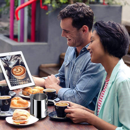 Edelstahl Milchkännchen 350ml Latte Art Milch Pitcher Silber