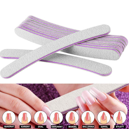 50 Nagelfeilen 100/180 Gebogene Feilen Nägel Schmirgelpapier Grau/Lila