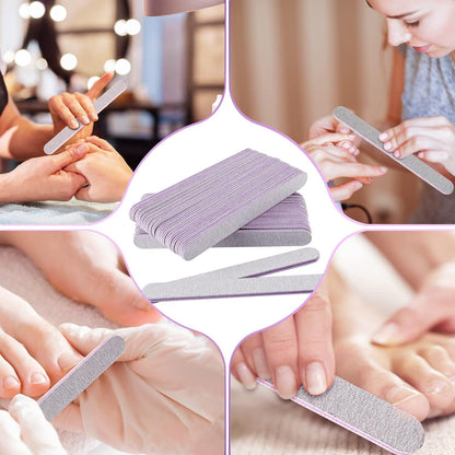 50x Profi Nagelfeilen 100/180 für Gelnägel Maniküre Nagelkunst Grau Lila