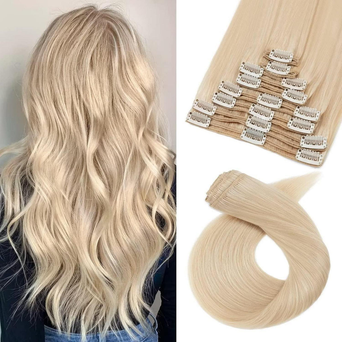 Blond Echthaar Clip-Ins 40cm – Remy Hair, Mittelblond