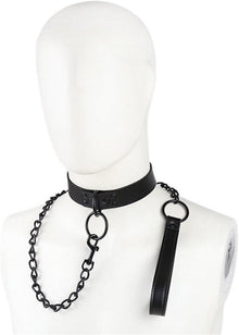 BDSM Halsband mit Eisen-Ketten und O-Ringen - Erotik Fesseln Bondage