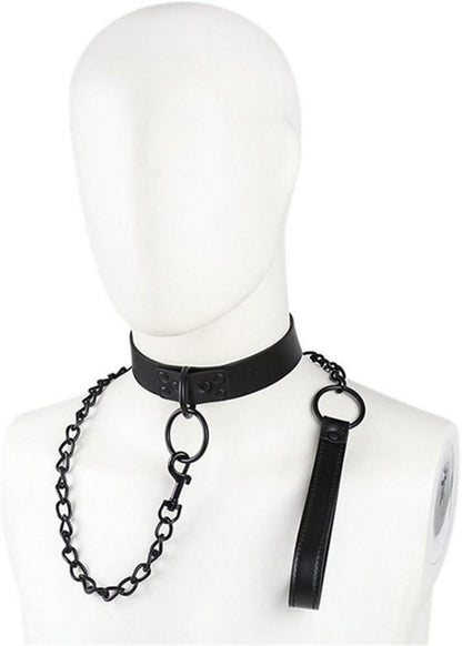 BDSM Halsband mit Eisen-Ketten und O-Ringen - Erotik Fesseln Bondage