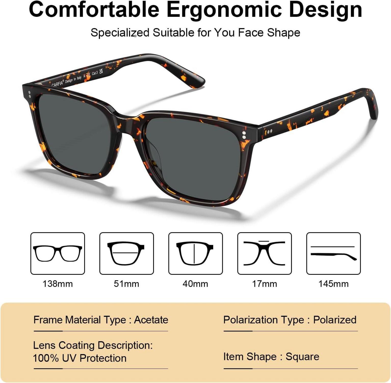 Carfia Damen Polarisierte Retro-Sonnenbrille UV400 Schutz Grau Schildkröte