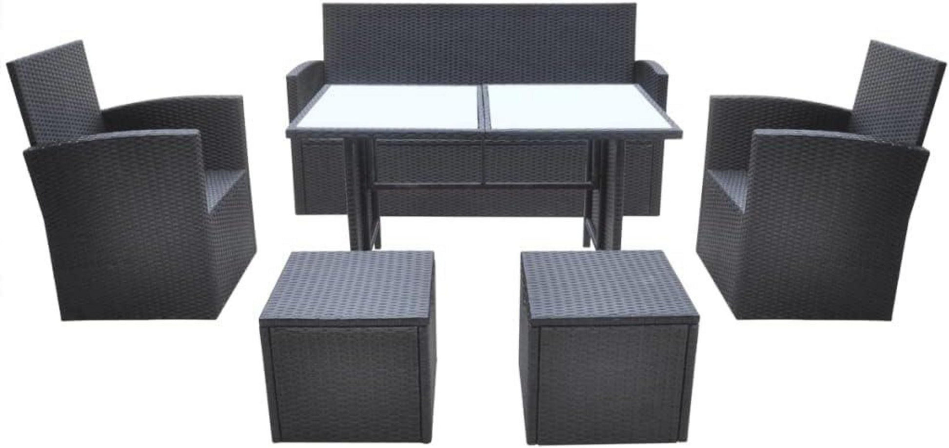 vidaXL Poly Rattan Gartenmöbel Set 6-tlg. inkl. Kissen und Tischplatte
