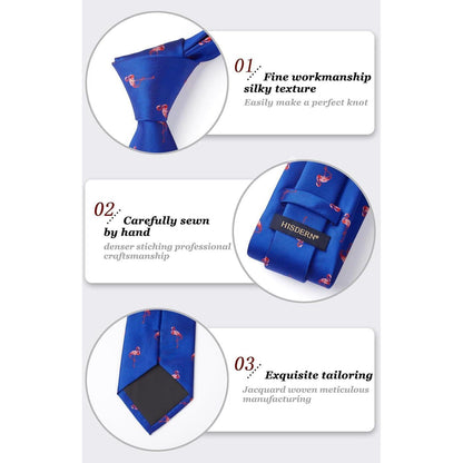 HISDERN Herren Krawatte Hochzeit Tiermuster Set Blau
