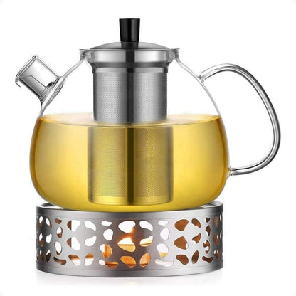 Teekanne mit Stövchen 1.5L aus Borosilikatglas & Edelstahl