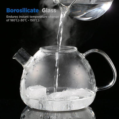 Teekanne mit Stövchen 1.5L aus Borosilikatglas & Edelstahl
