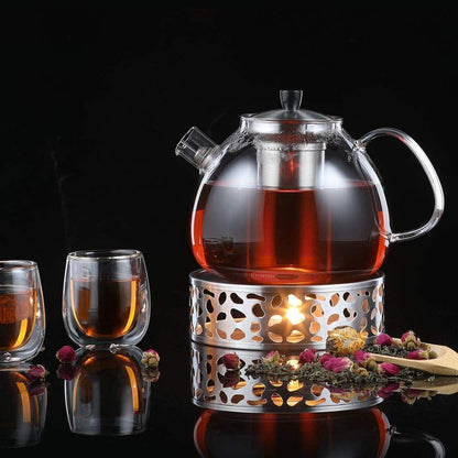 Teekanne mit Stövchen 1.5L aus Borosilikatglas & Edelstahl