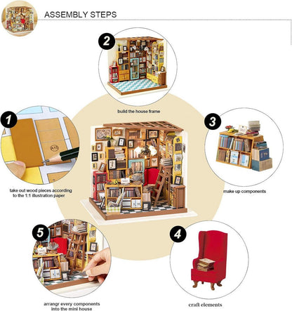 Rolife Miniatur Puppenhaus Kit DIY Holz Bibliothek Haus Modell Kinder 14-17 Jahre alt LED-Licht