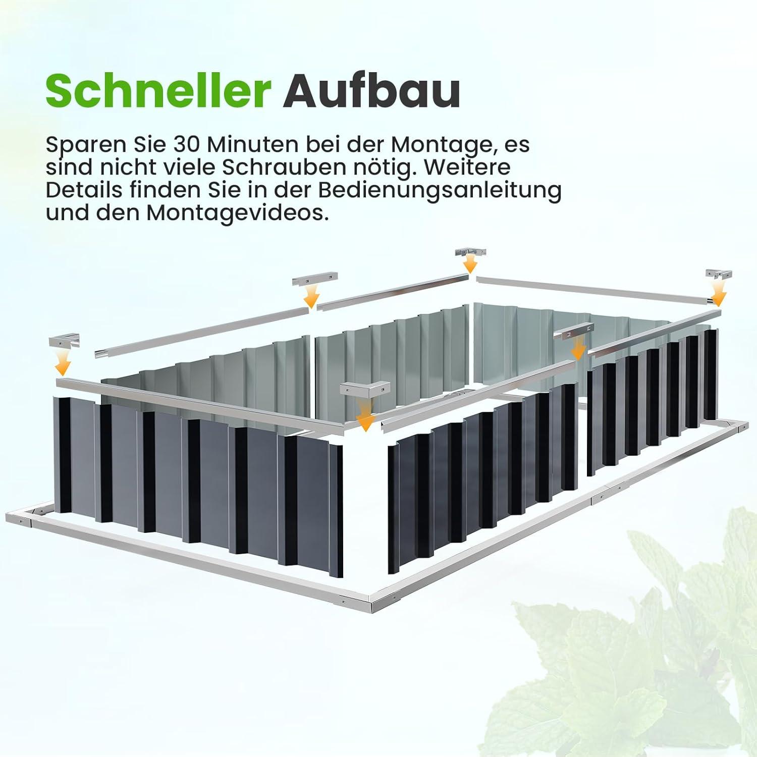 Hochbeet Metall 174x90x30cm Pflanzkasten Verzinkter Stahl Grau