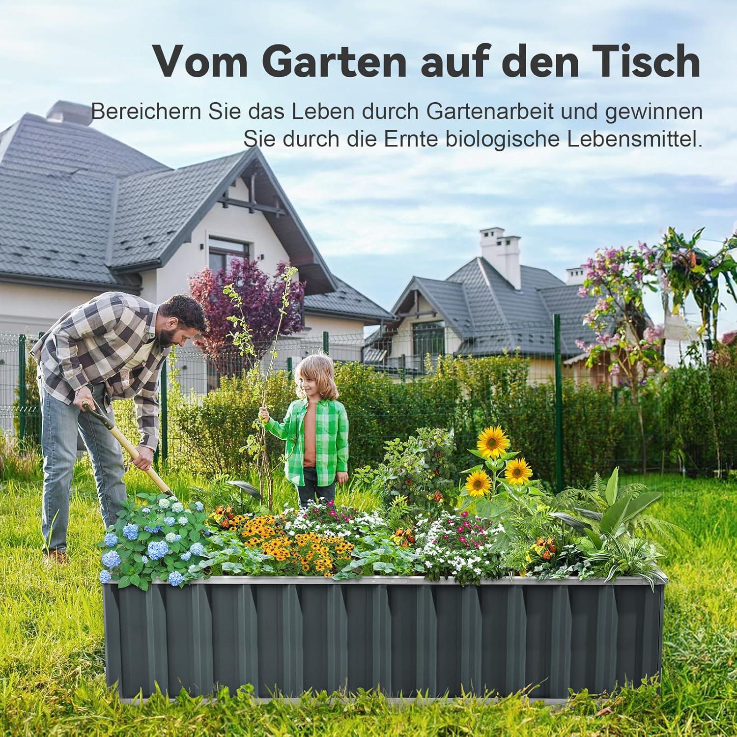 KING BIRD Hochbeet Metall 174x90x30cm Grau für Garten Pflanzkübel Blumenkasten