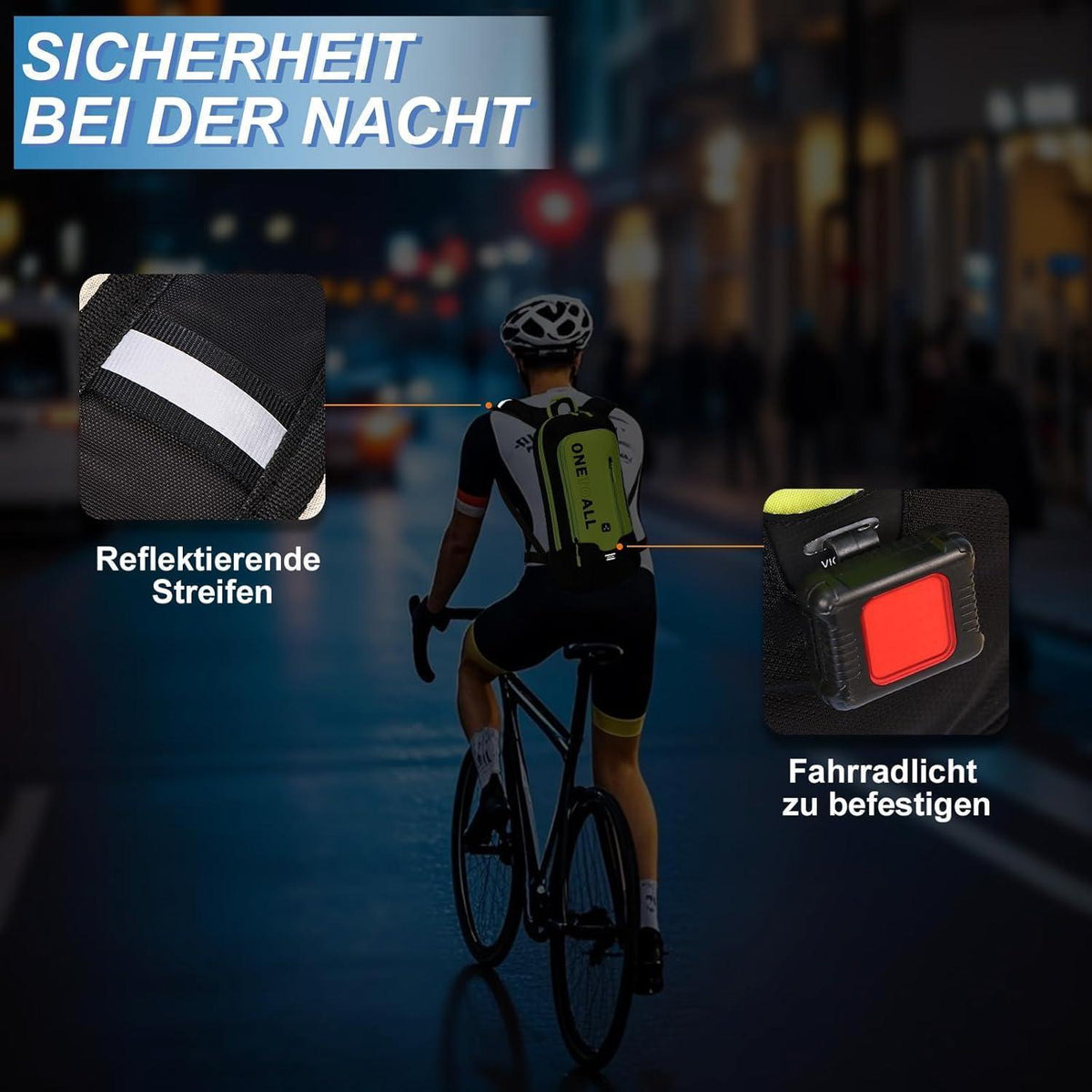 Fahrradrucksack 6L Grün mit Regenschutz & Reflektoren