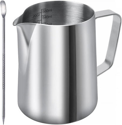 Milchkännchen aus Edelstahl 600ml Aufschäumen Latte Art Pen Silber