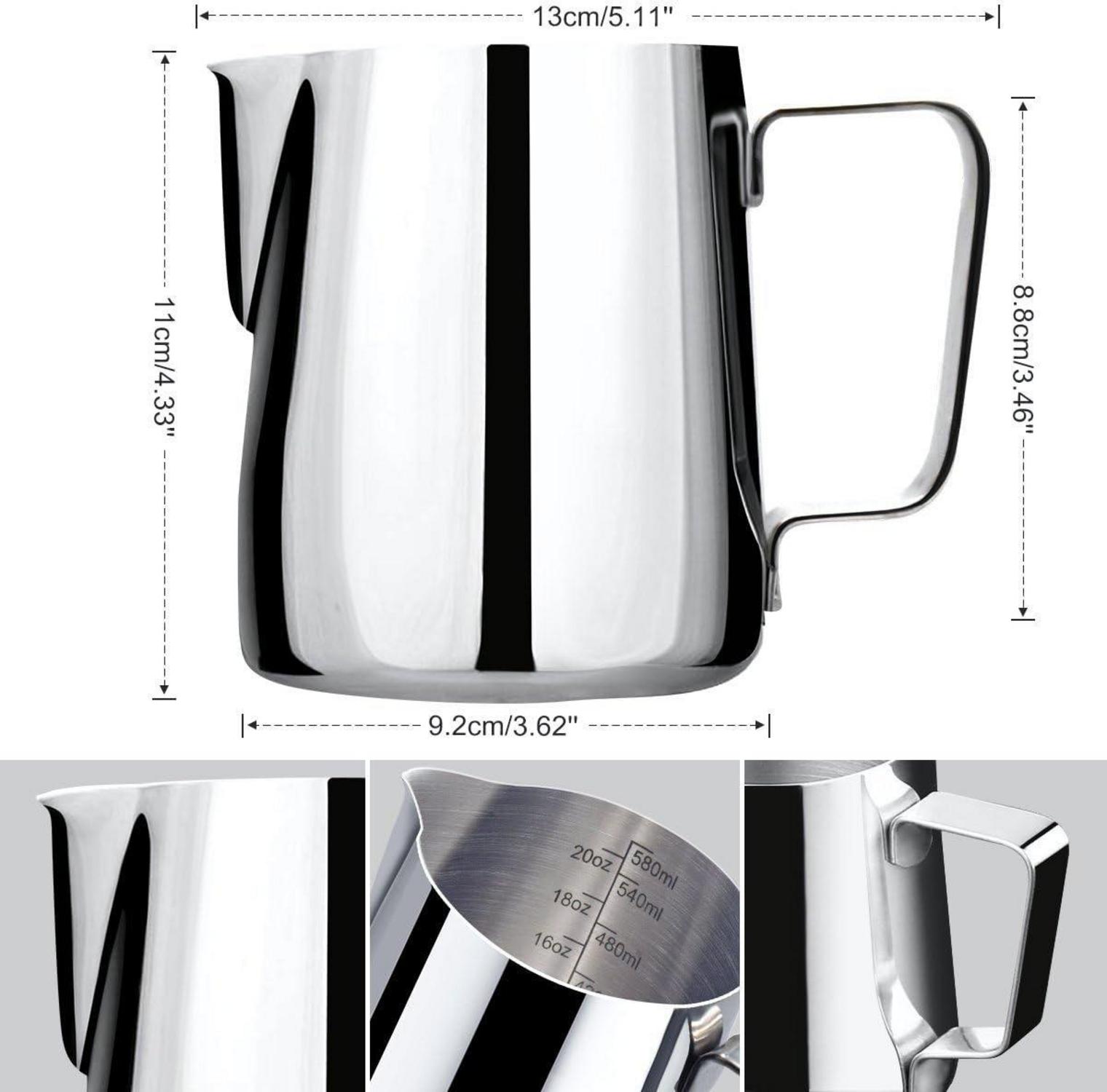 Milchkännchen aus Edelstahl 600ml Aufschäumen Latte Art Pen Silber