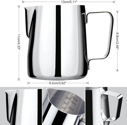 Milchkännchen aus Edelstahl 600ml Aufschäumen Latte Art Pen Silber