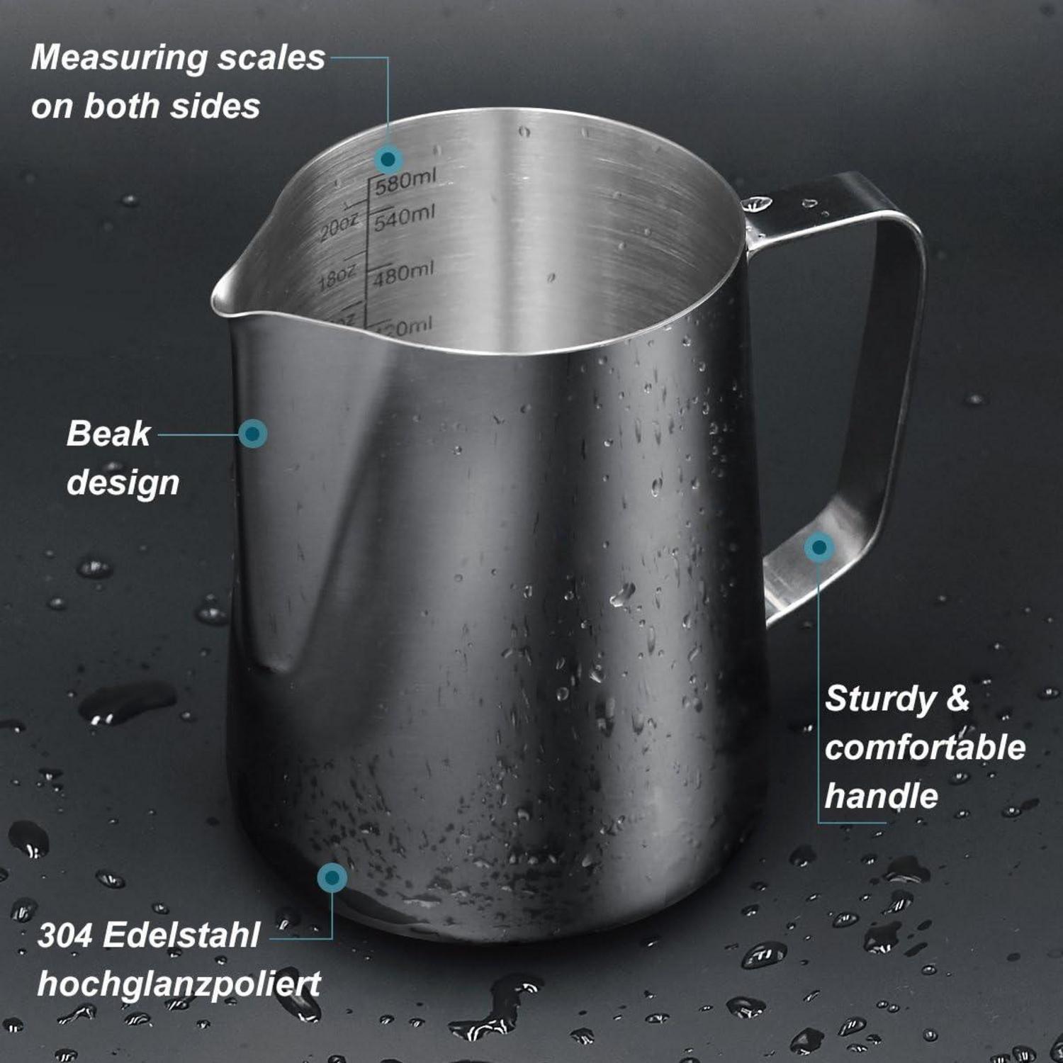 Milchkännchen Edelstahl 600ml Latte Art Krug Silber