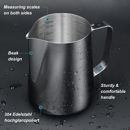 Milchkännchen Edelstahl 600ml Latte Art Krug Silber