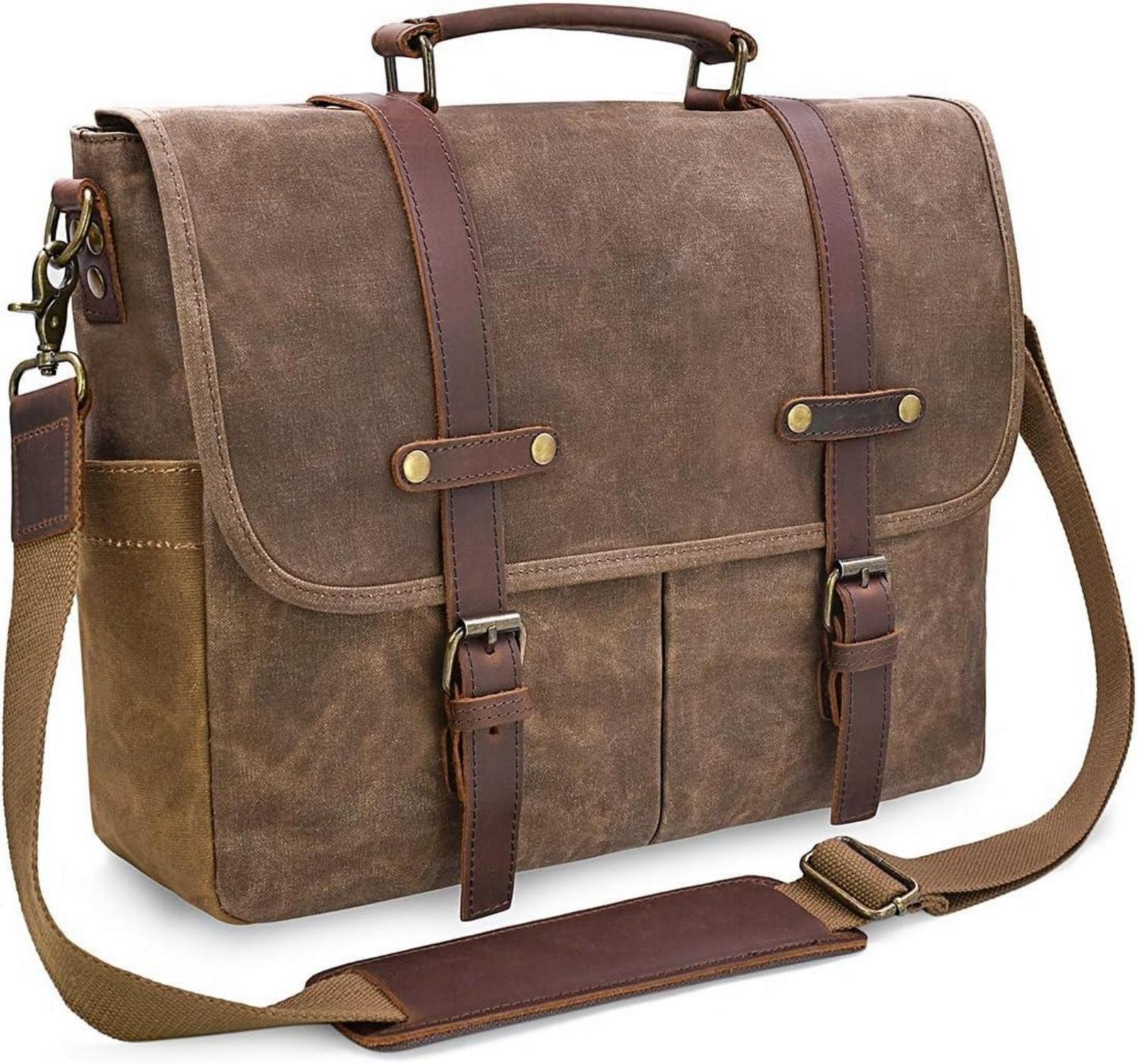 Umhängetasche Laptoptasche Herren Vintage Canvas Braun 15.6