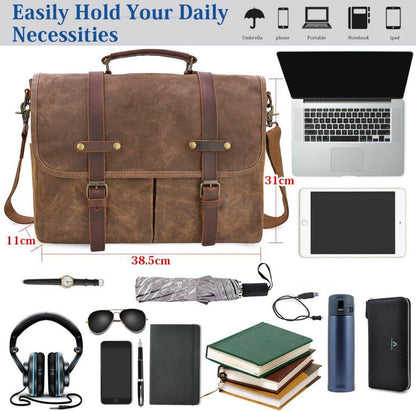 Umhängetasche Laptoptasche Herren Vintage Canvas Braun 15.6