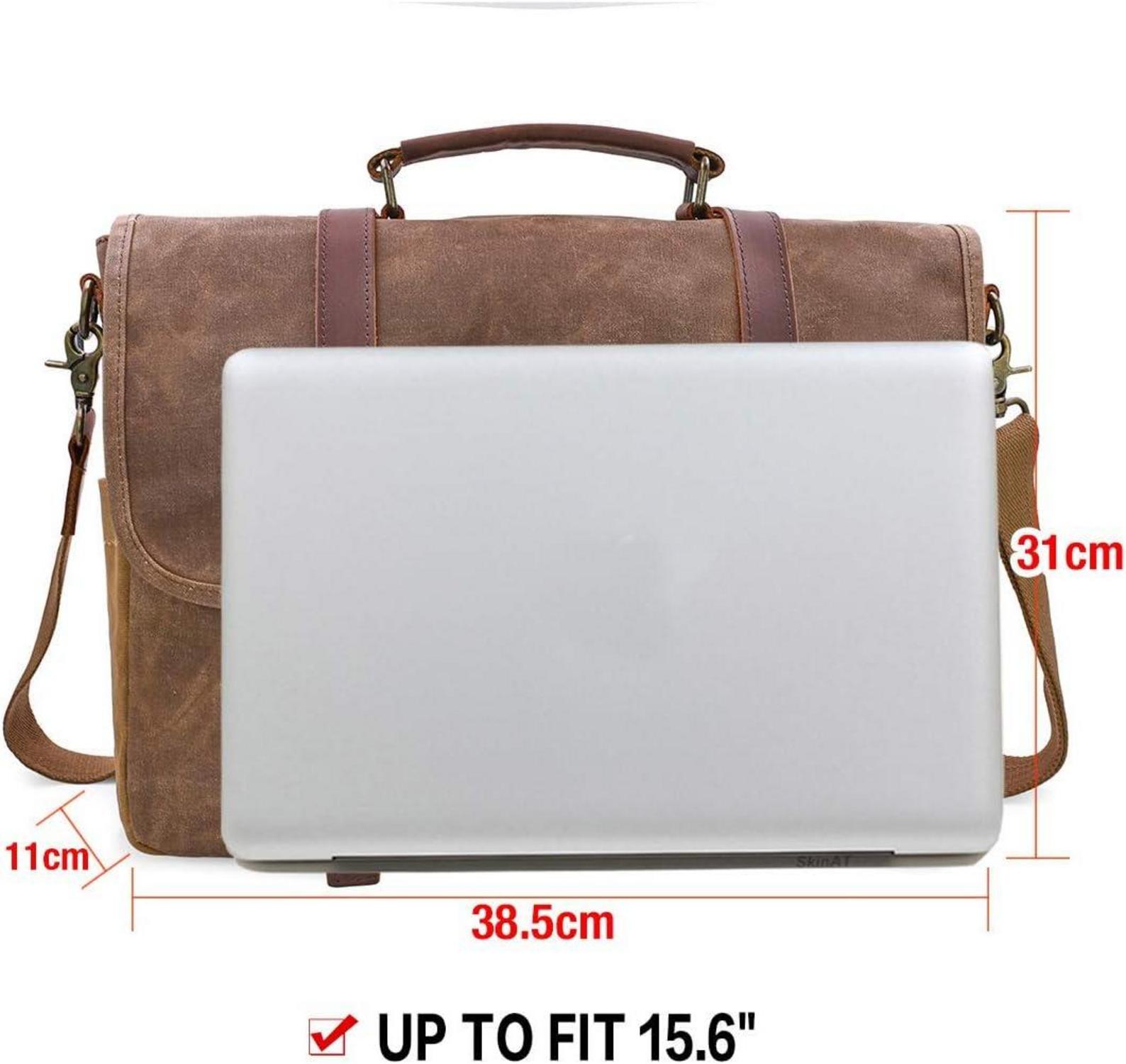 Herren Umhängetasche Aktentasche Wasserdicht Canvas Vintage 15.6 Braun