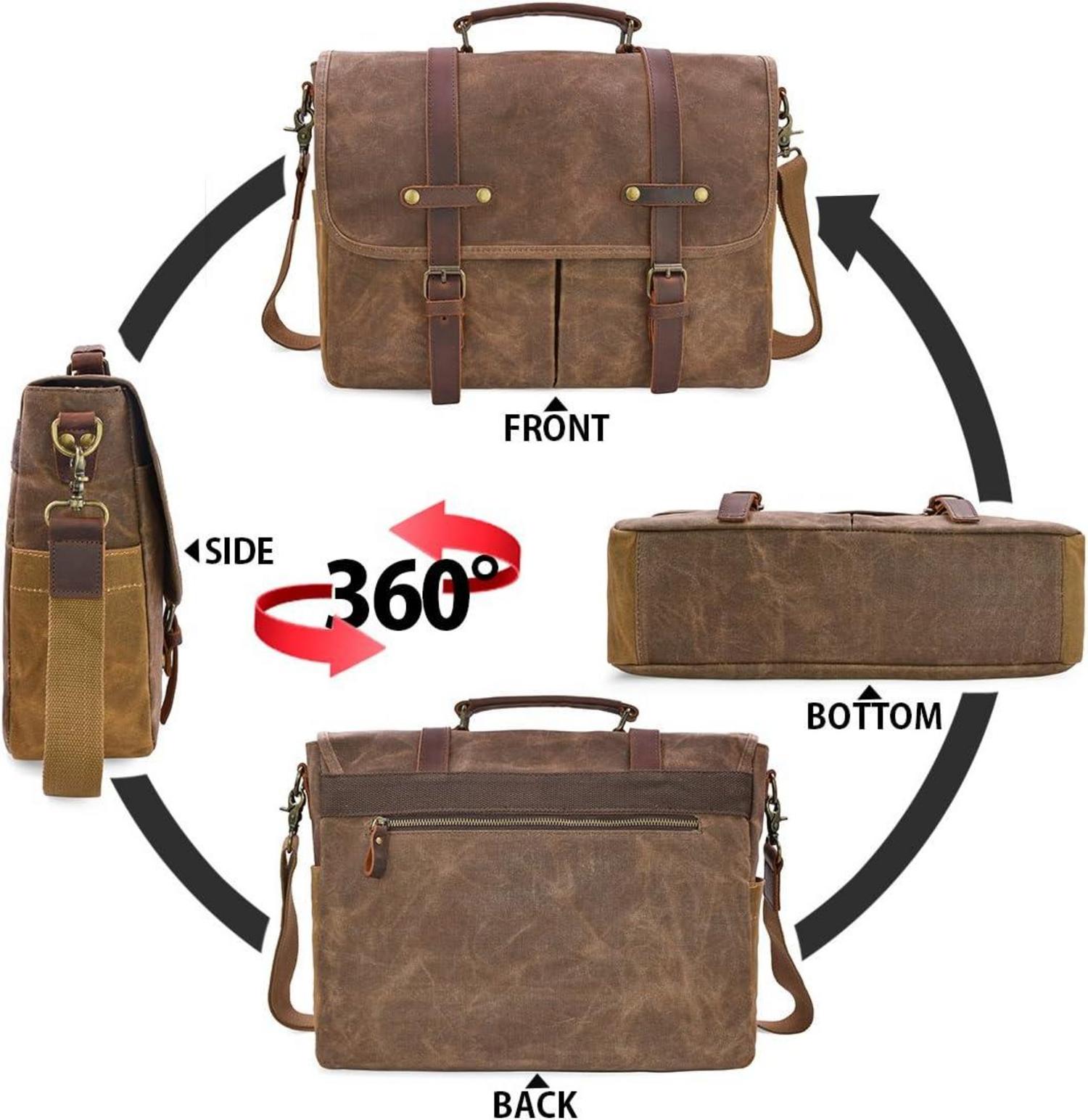 Herren Aktentasche Laptoptasche Vintage 15.6 Zoll Braun Canvas