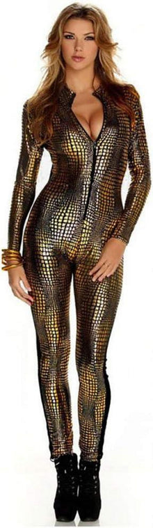 Sexy Damen Katzenkostüm Schlangenhaut Club Lack Anzug