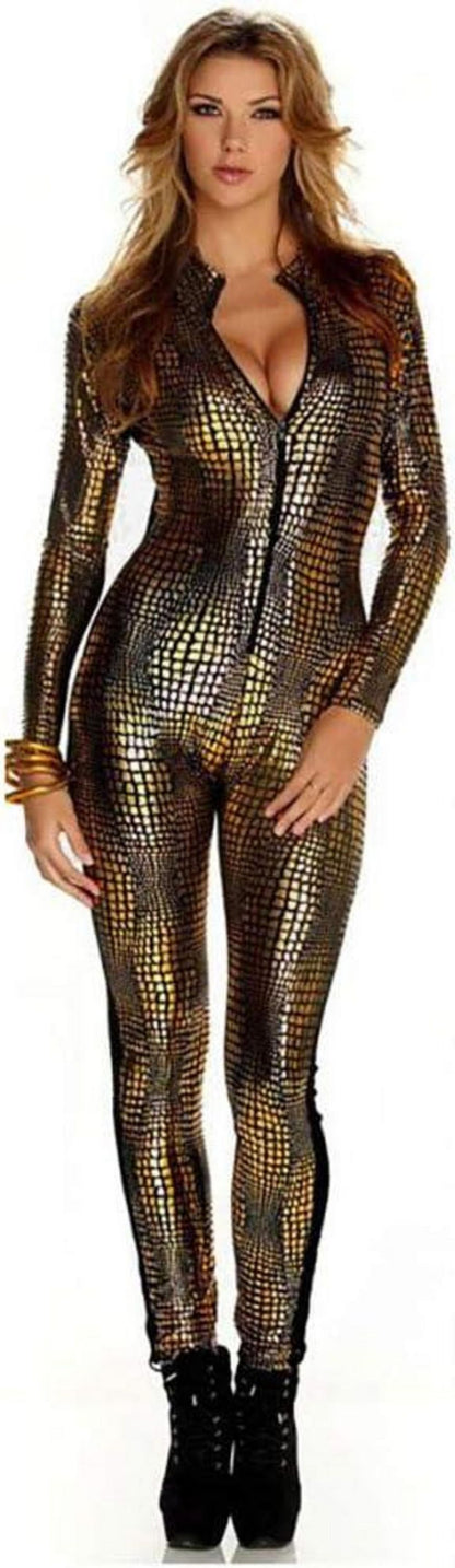 Sexy Damen Katzenkostüm Schlangenhaut Club Lack Anzug