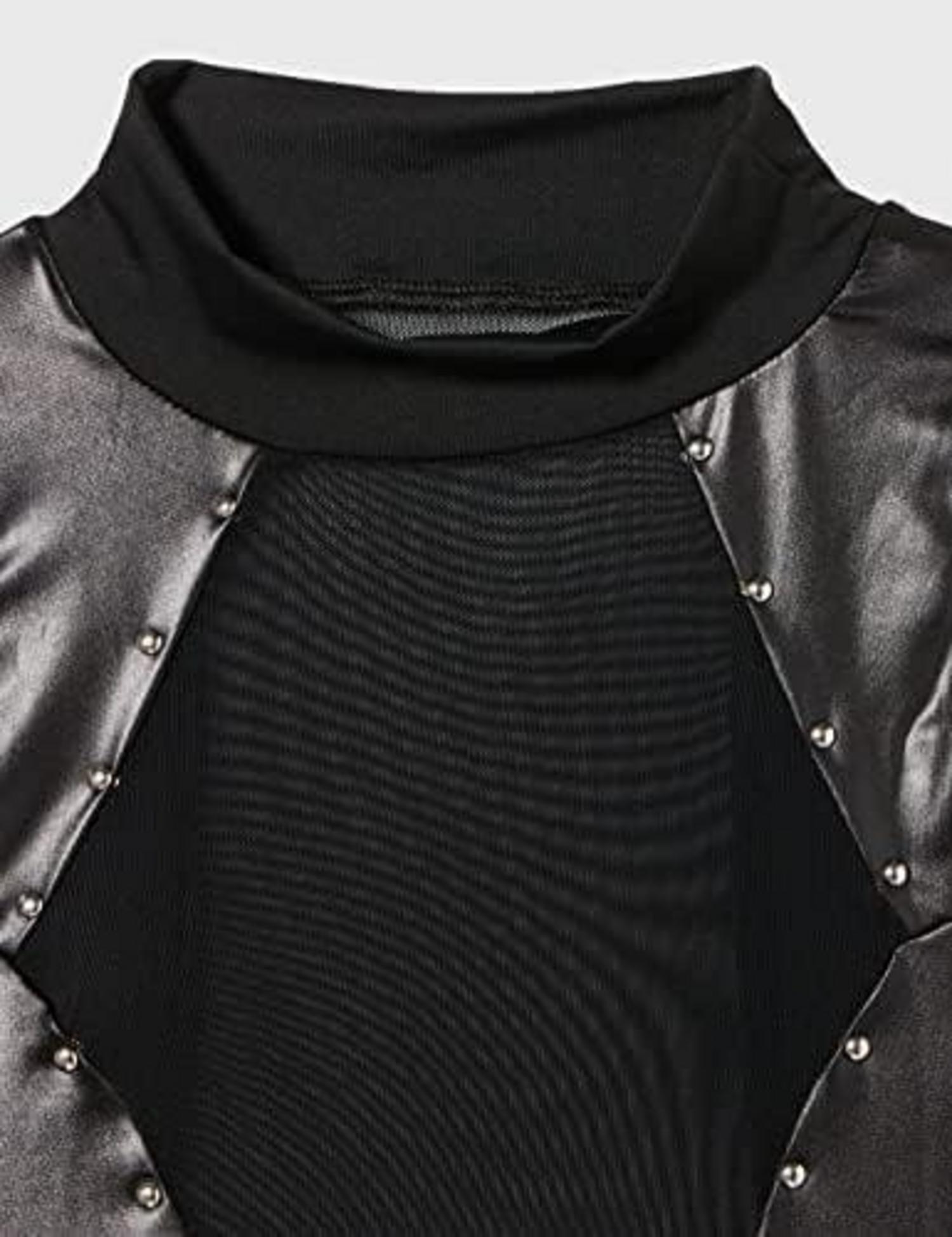 Damen Sexy Minikleid Lackleder Nieten Bühnenkleidung XL Schwarz