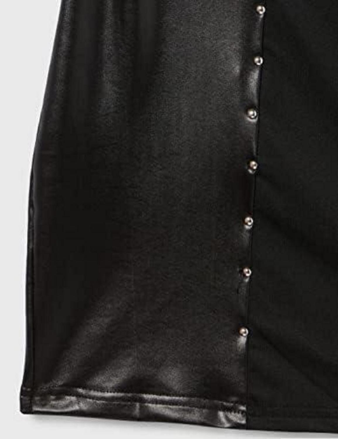 Boowhol Damen Sexy Lackleder Nieten Minikleid XL Schwarz
