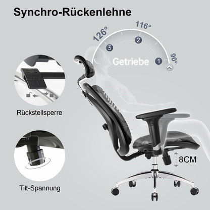 SIHOO M57 Ergonomischer Bürostuhl mit Lendenwirbelstütze in Schwarz