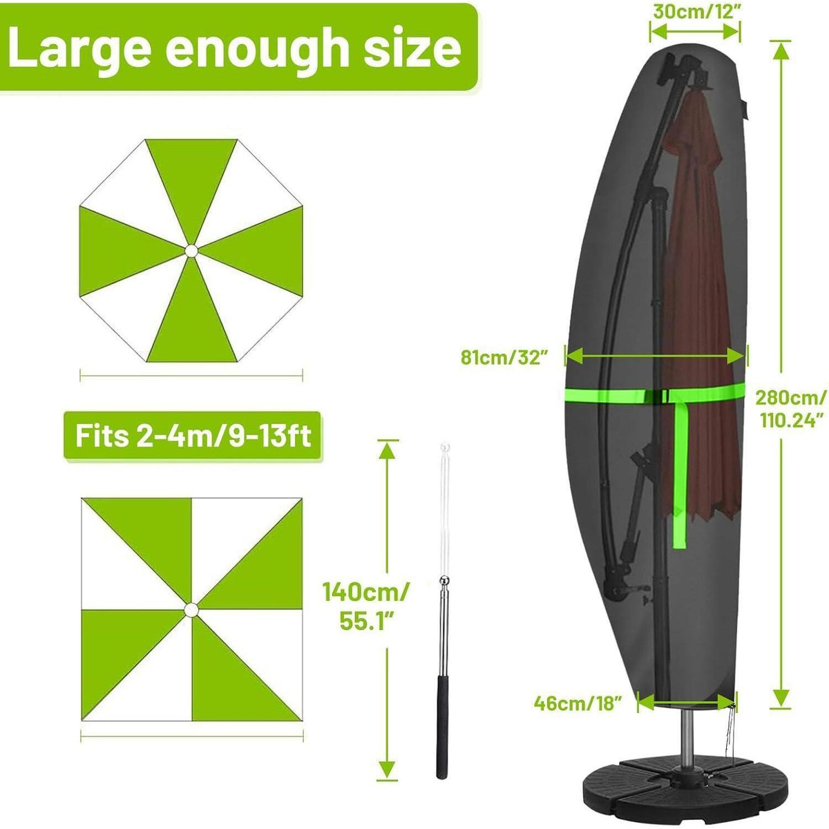 Sonnenschirm Schutzhülle Wasserdicht für 2-4m Schirme
