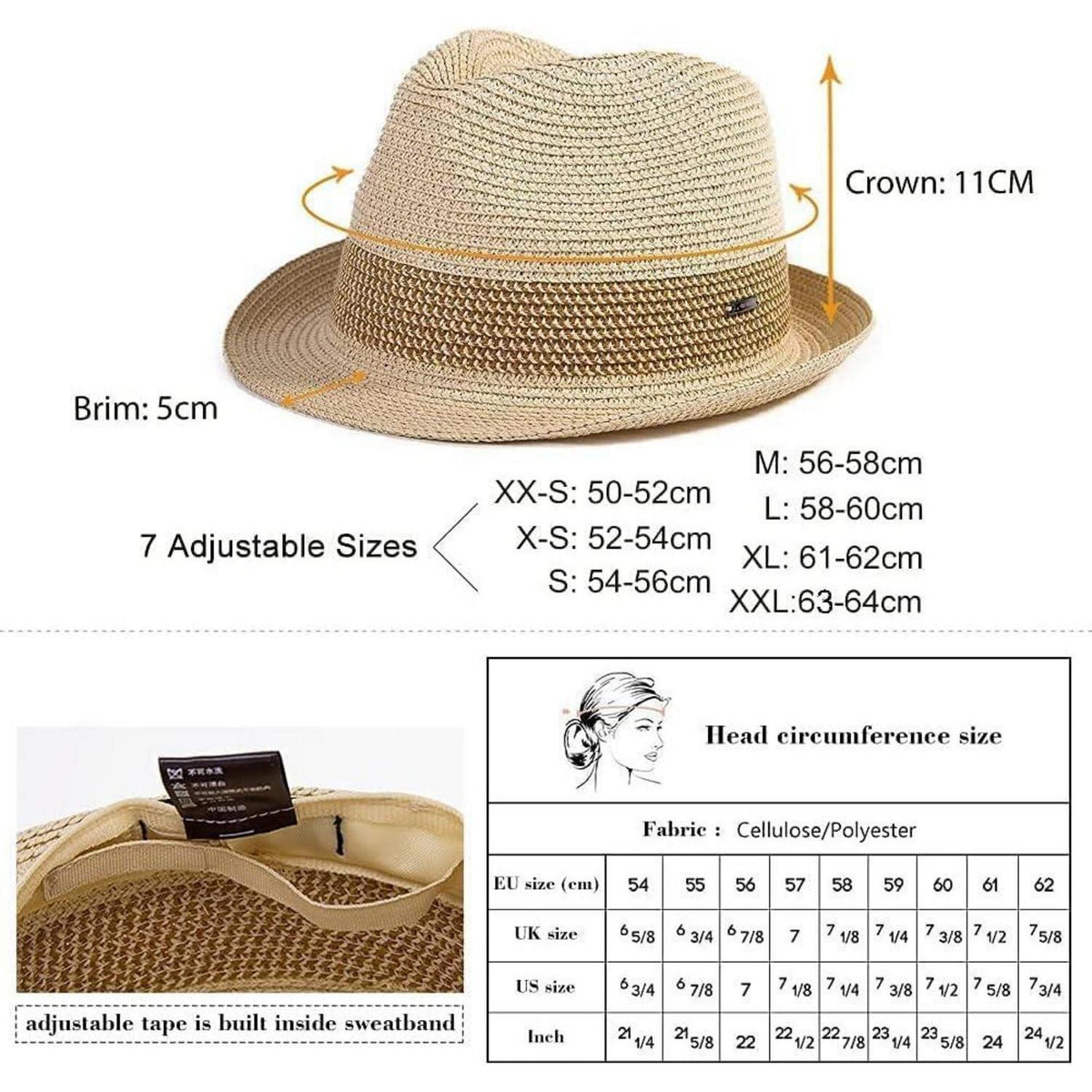 Herren Strohhut Trilby Panama Faltbar Sonnenschutz Fedora