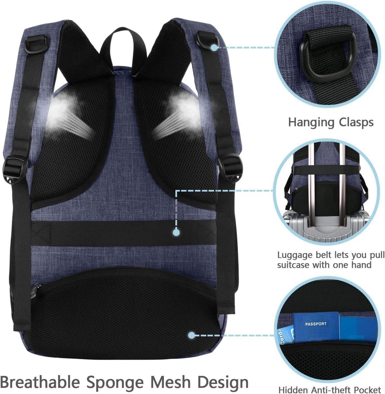 Schulrucksack 15,6 Zoll Laptop Notebook Rucksack USB Ladeanschluss Blau