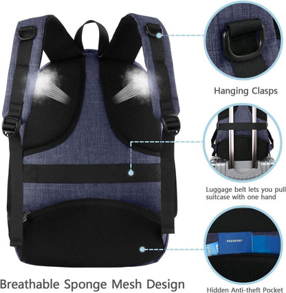 Schulrucksack 15,6 Zoll Laptop Notebook Rucksack USB Ladeanschluss Blau