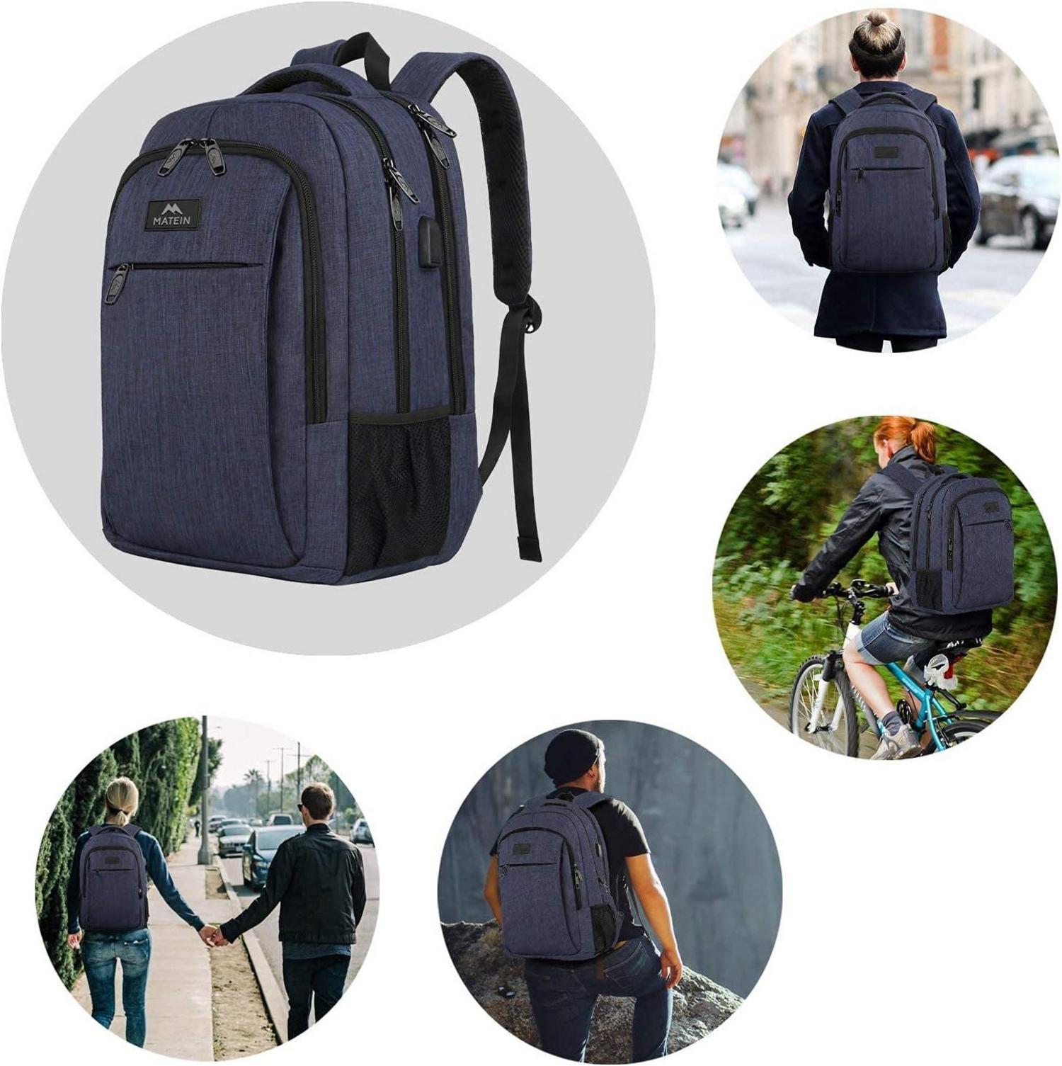 Schulrucksack 15,6 Zoll Laptop Notebook Rucksack USB Ladeanschluss Blau
