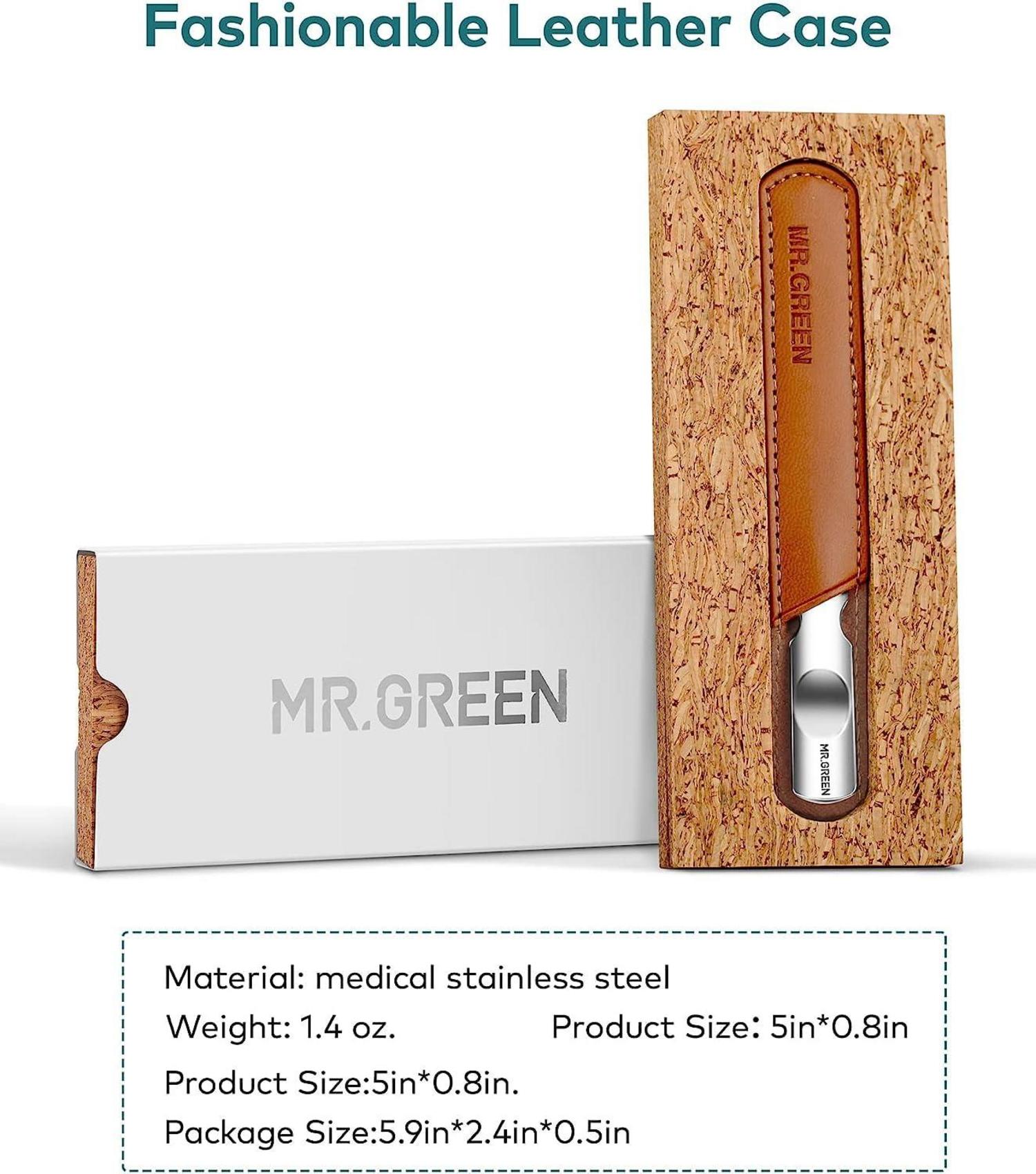 MR.GREEN Nagelfeile Edelstahl, Anti-Rutsch-Griff, Ledertasche, doppelseitig